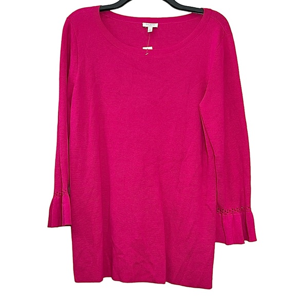 NWT Talbots hot barbiecore pink cotton blend sweater ruffle cuffs size medium - Picture 2 of 8